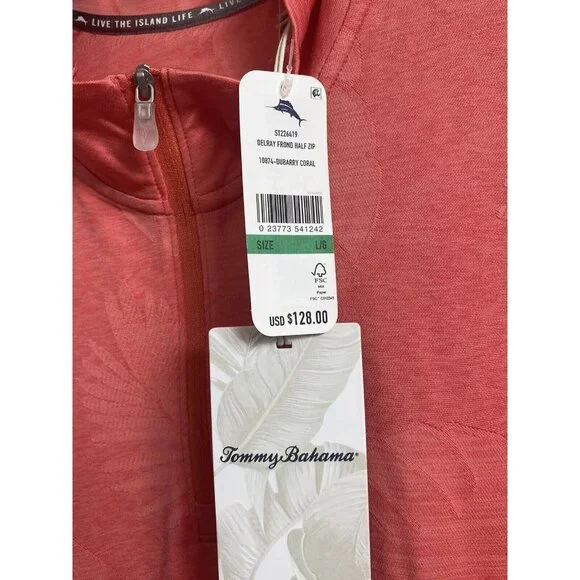 Tommy Bahama Mens Large Delray Frond Lightweight Half Zip Pullover Dubarry Coral - Picture 9 of 9